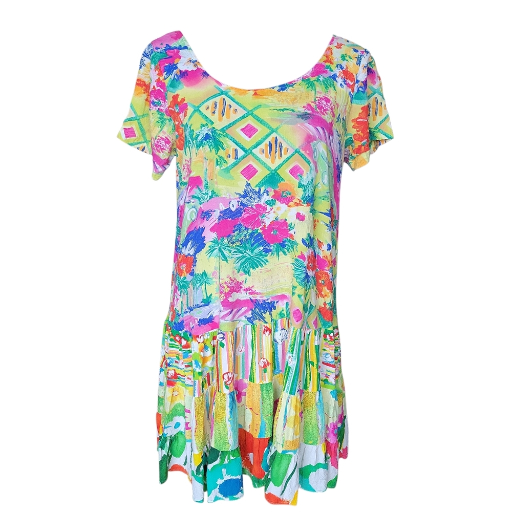 Jams World Vintage Tropical Colorful Print Mini Dress Women's Size M
